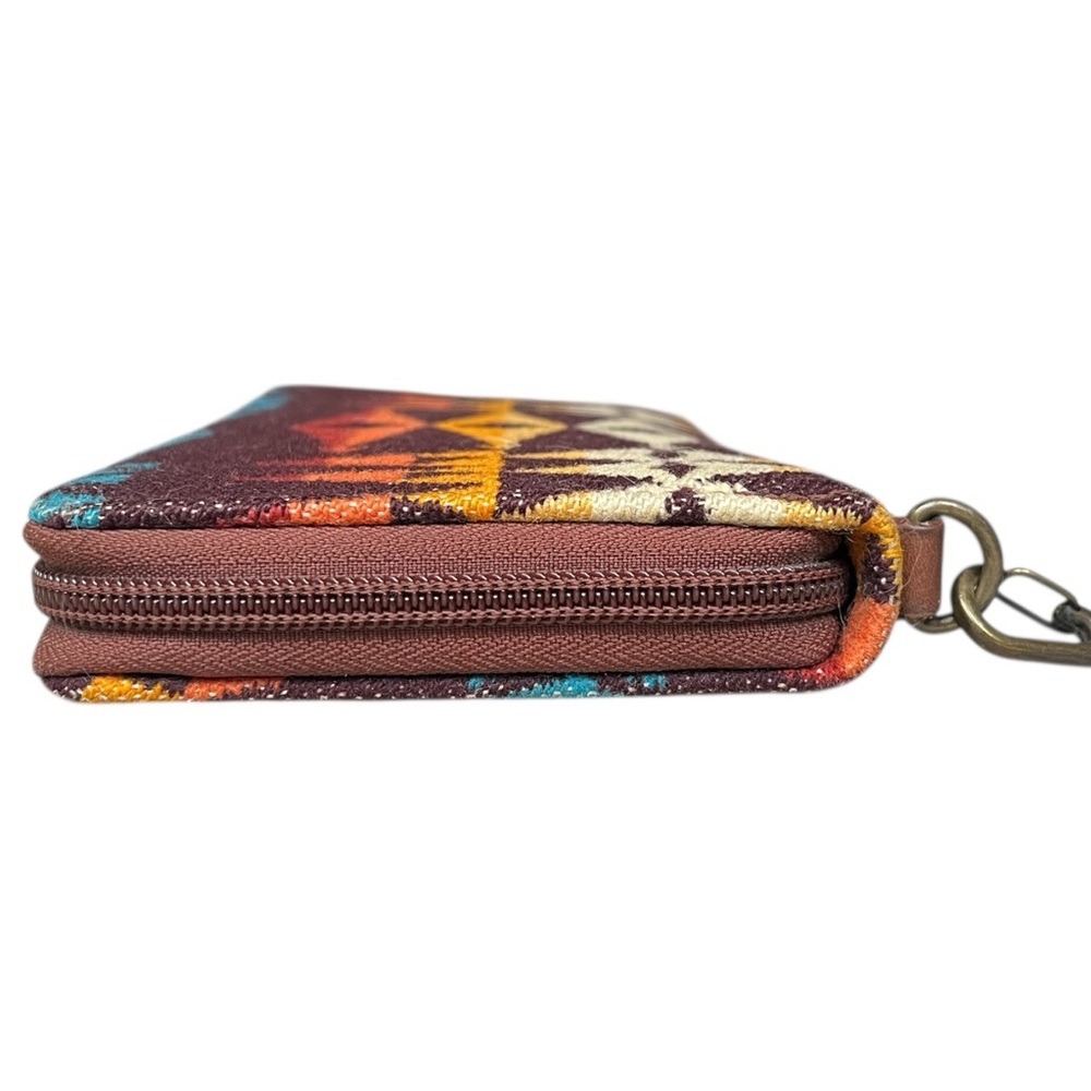 Pendleton Brown Wallet with Teal, Rust & Gold Geometric Pattern - Picture 6 of 11
